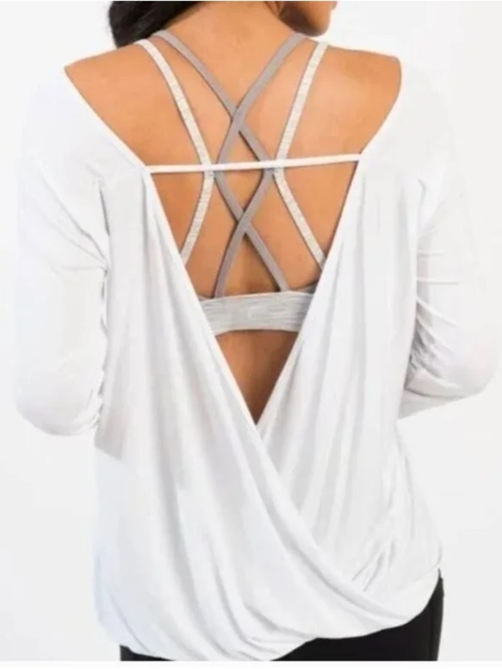 ZYIA White Namestae - Open-Back Long Sleeve Top with Draped Crossover